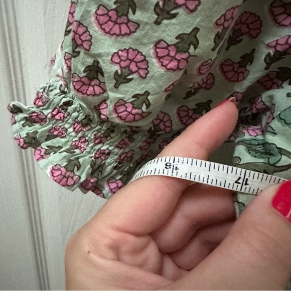 DRA Los angeles Floral Green Pink Dress maxi tiered short sleeve cotton s small - Picture 4 of 8